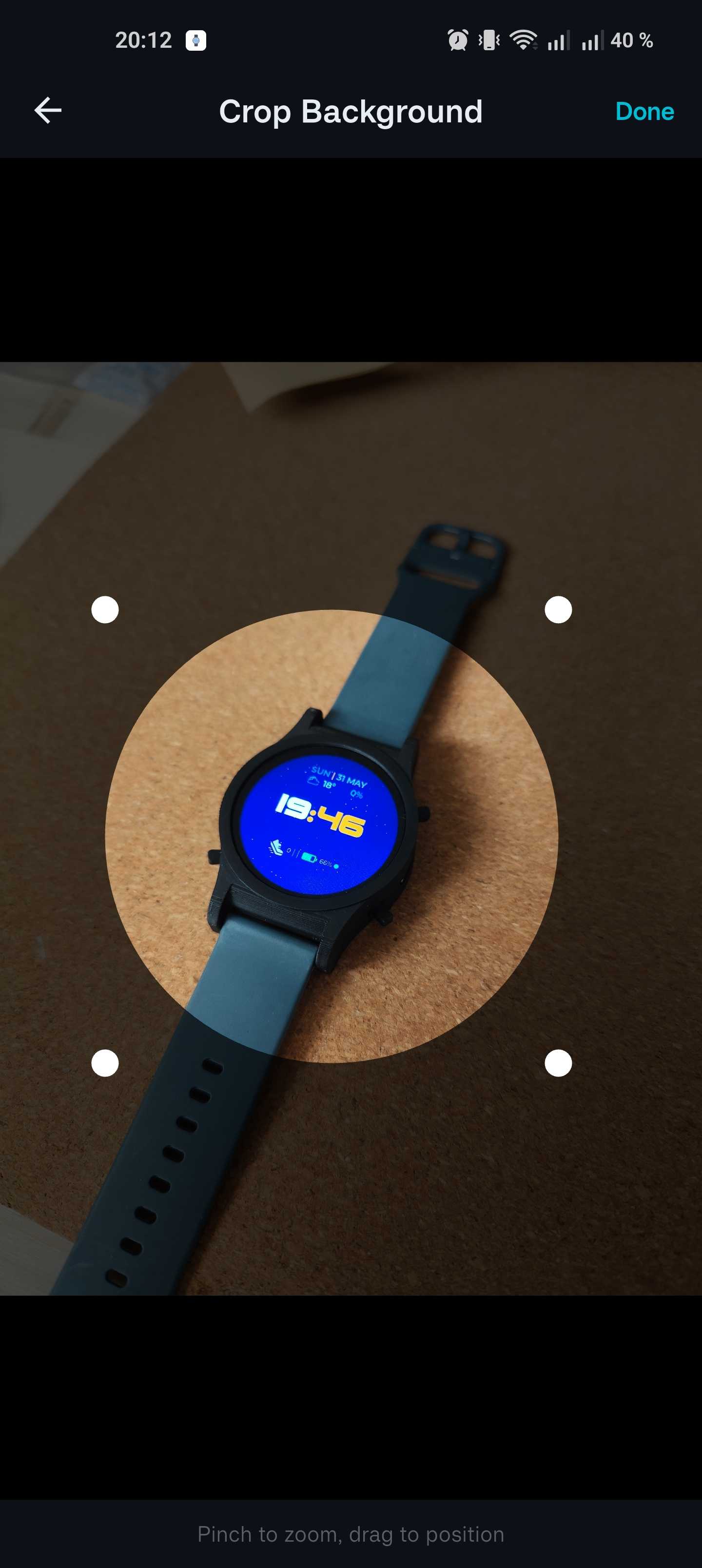 ZSWatch companion app cropping a watchface background