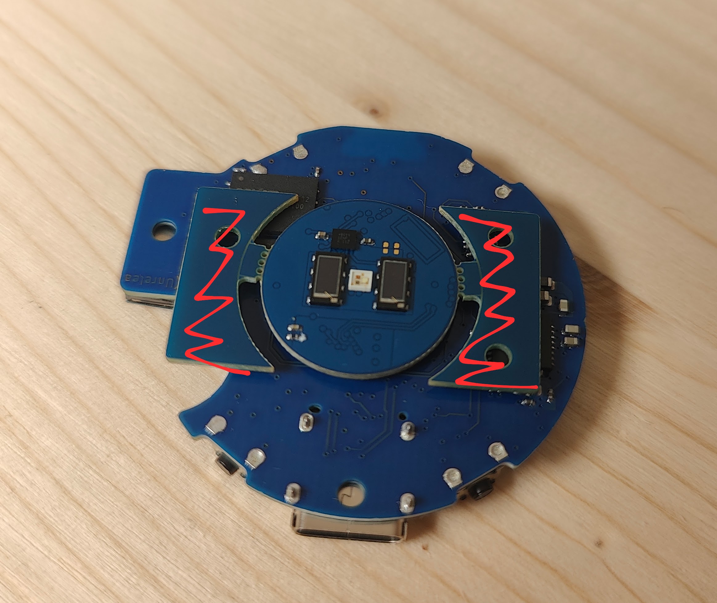 ZSWatch PCB with heart-rate extension mounted on the bottom